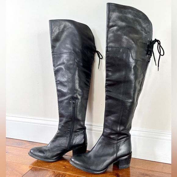 Maddison Shoes - Maddison Thigh High Black Leather Boots